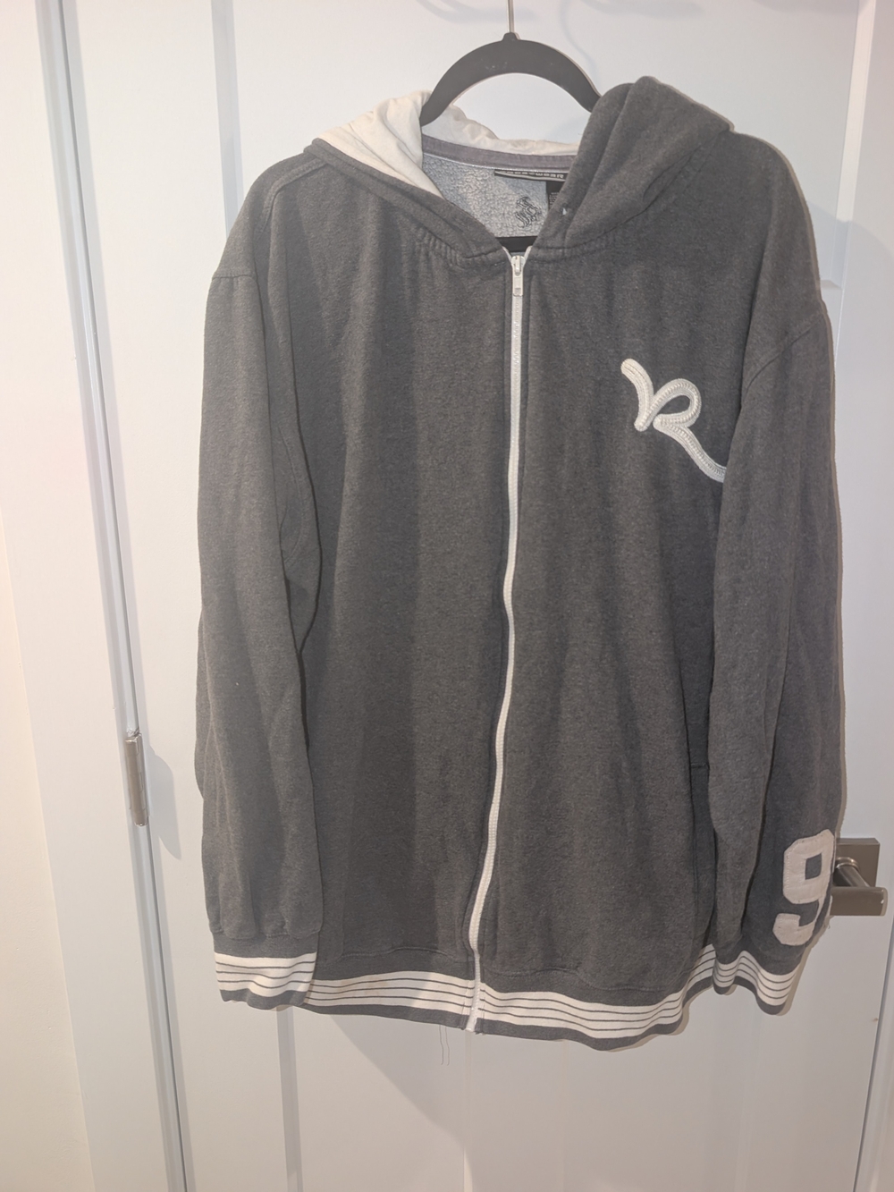 Rocawear Gray Zip-Up Hooded Sweater with Number Detail - Size 2XL